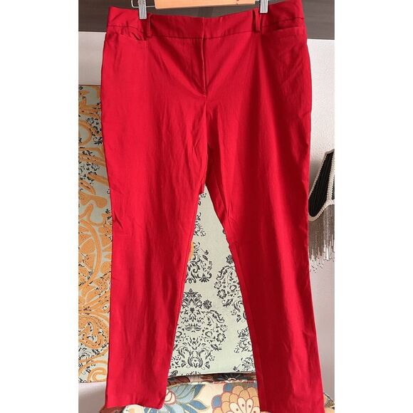 No Boundaries Cropped Skinny Stretch Ankle Pants Slacks Pockets Red 17 - Picture 2 of 5